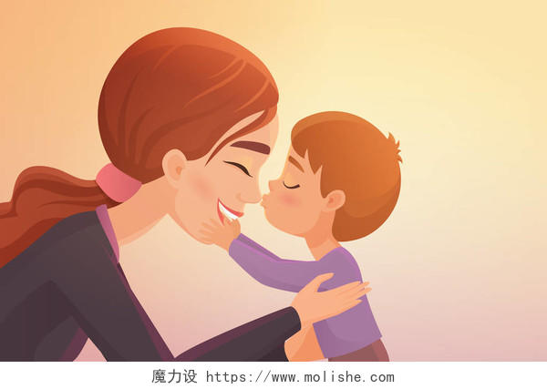 可爱的小男孩亲吻他的快乐的母亲三八妇女节38妇女节母亲节